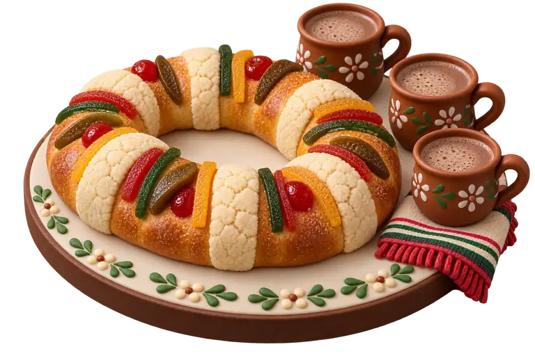 Sugar-paste miniature of a Rosca de Reyes ring with candied fruit